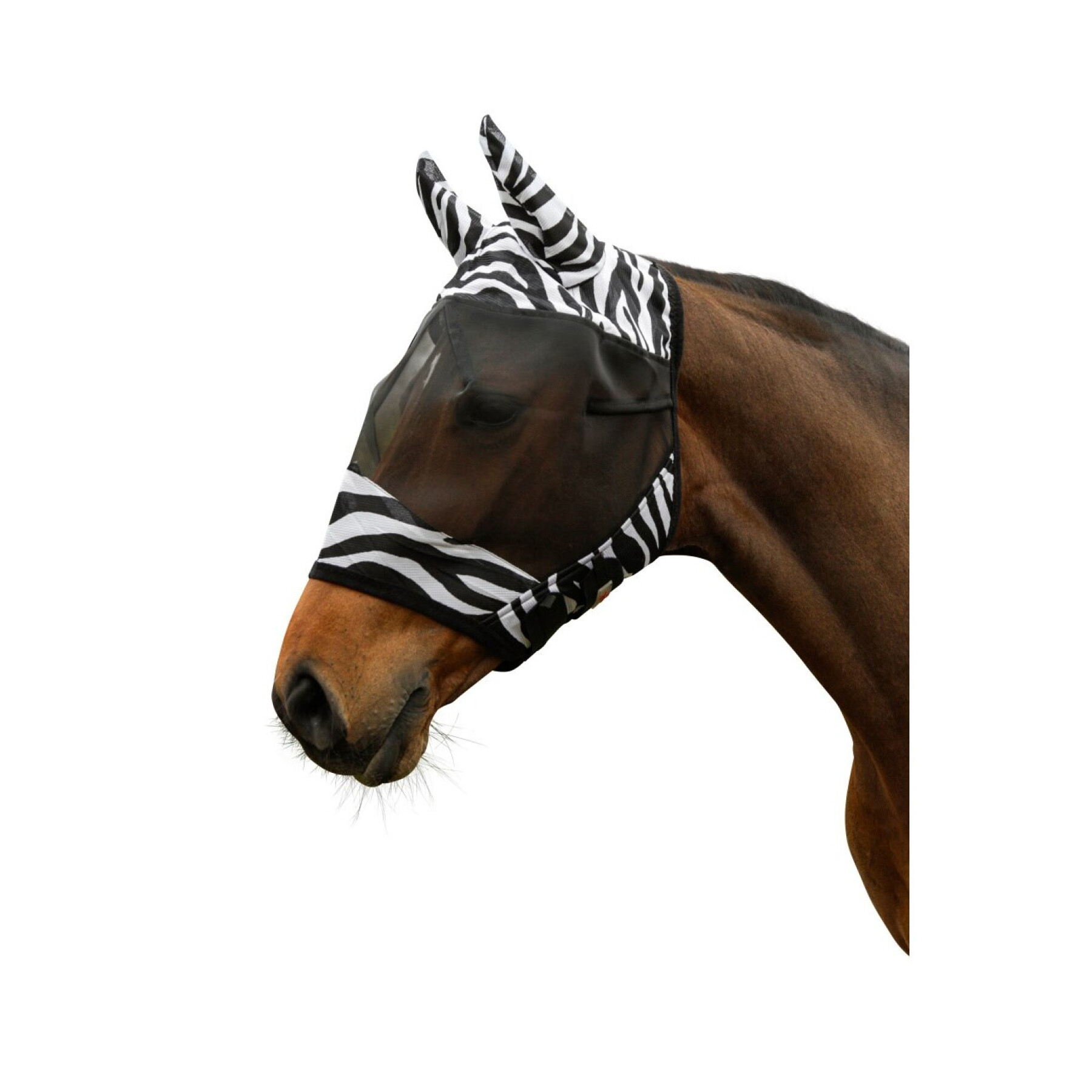 Masque anti-mouches pour cheval avec protection des oreilles Covalliero Zebra